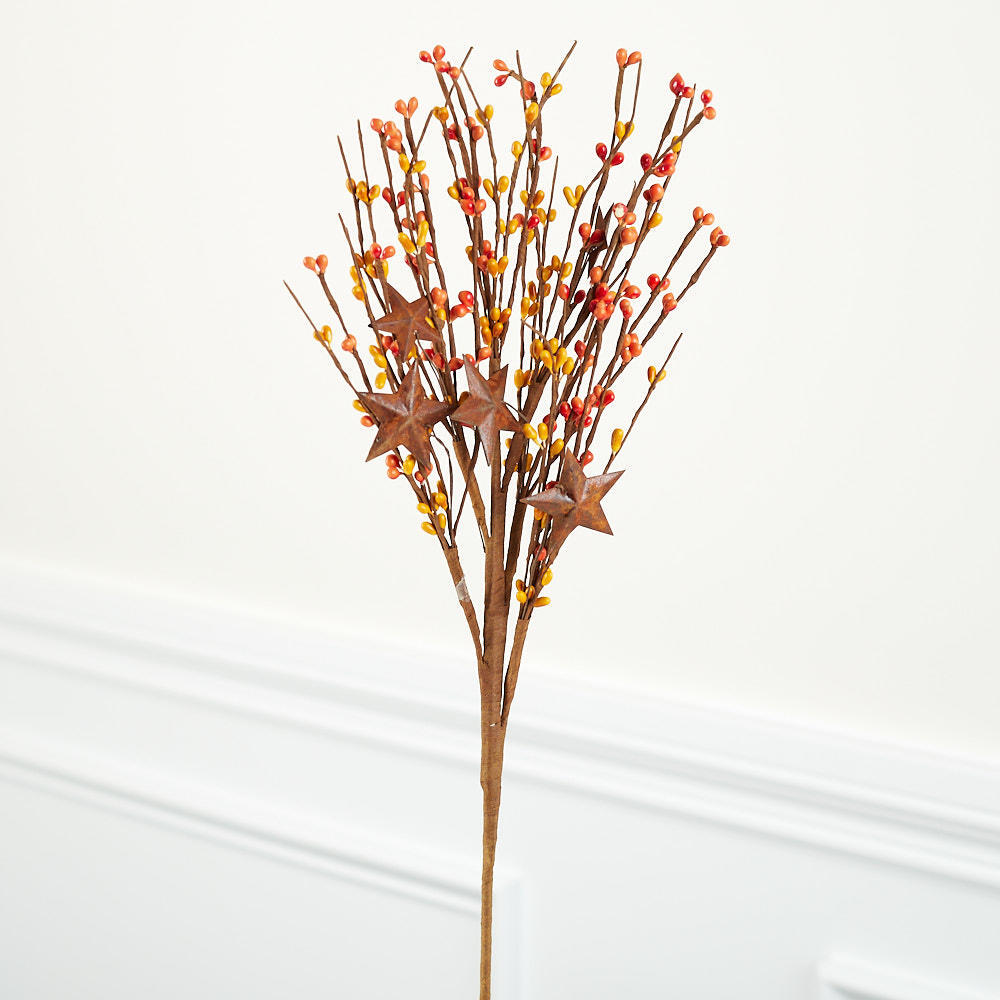 Set of 6 Orange and Yellow Pip Berry 16″ Sprays with Rusty Stars
