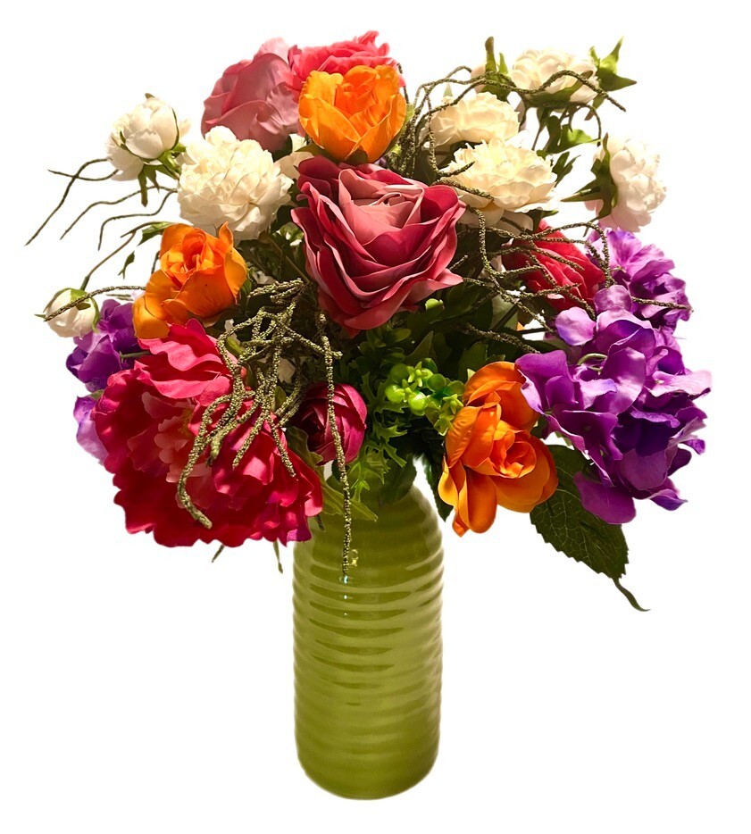 Free Shipping Floral Arrangement Bright Mixed Floral Lime Ceramic Vase Tall 24″