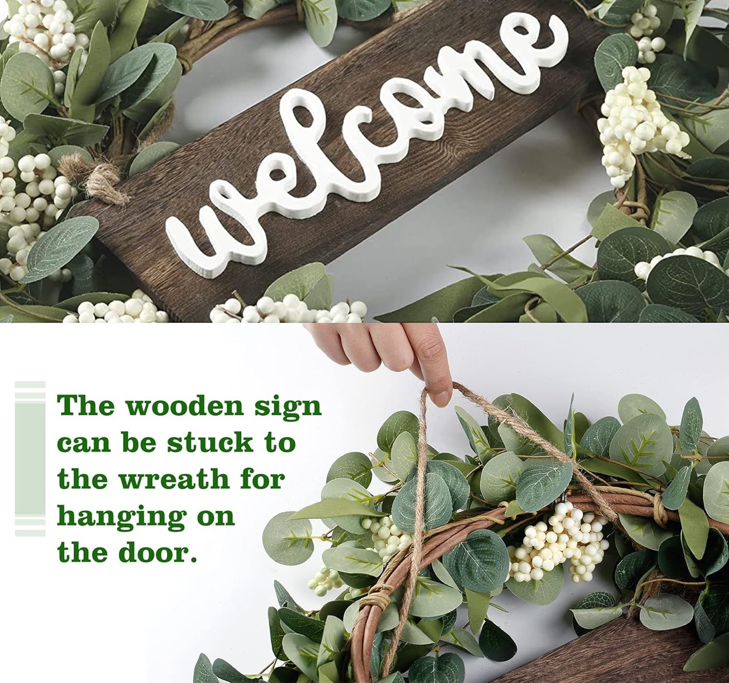 Eucalyptus Wreath Welcome Sign Front Door Wall Garden Decor Spring Summer