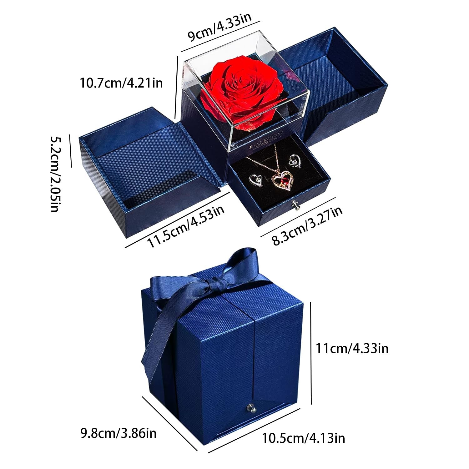 Preserved Red Real Rose with Necklace&Earrings-Eternal Forever Flowers Rose,B…