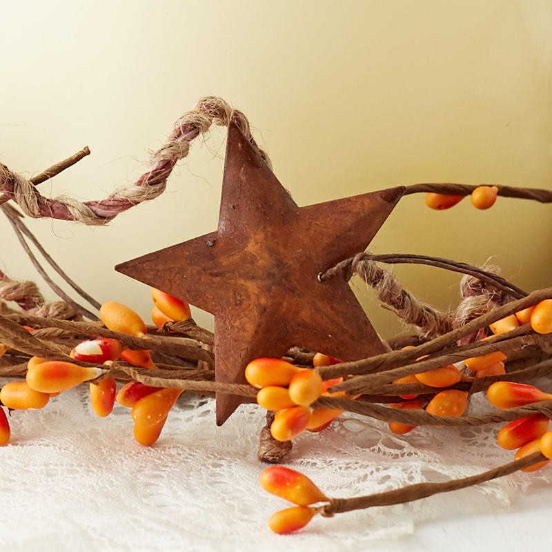 Pack of 4 Orange Pip Berry 7-1/2″ Candle Rings with Rusty Stars