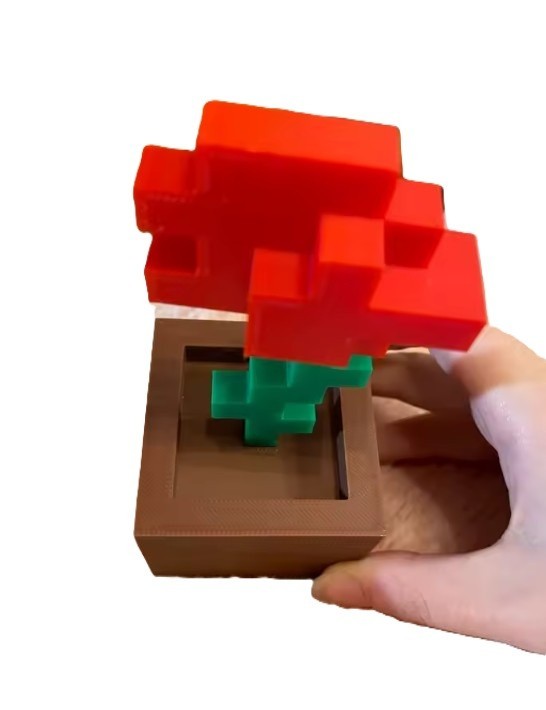 Pixel Rose Flower Decor 3D Printed Block Style Desk Ornament Home Office