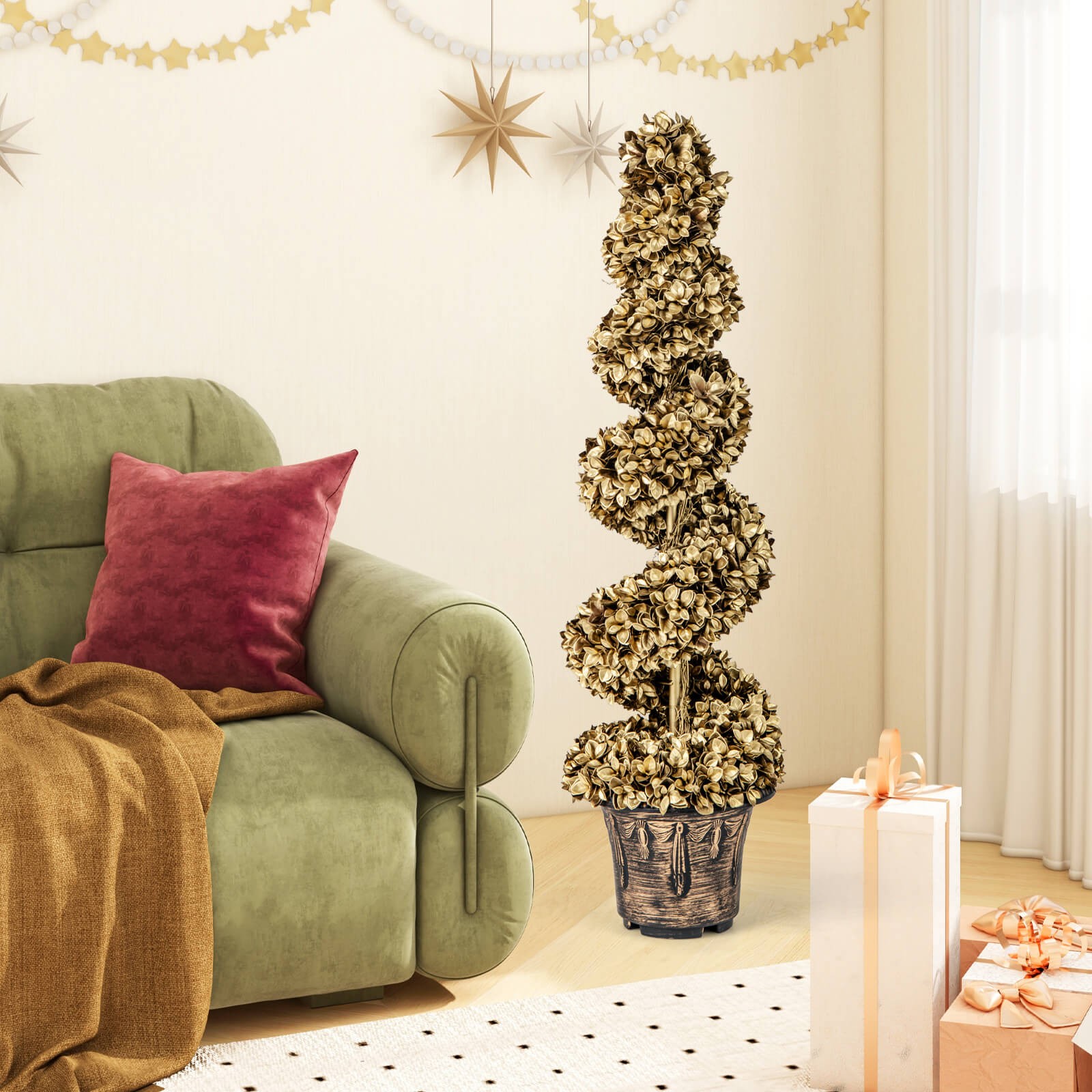 4 FT Artificial Topiary Spiral Tree Set of 2 with Vintage Plastic Nursery Pot