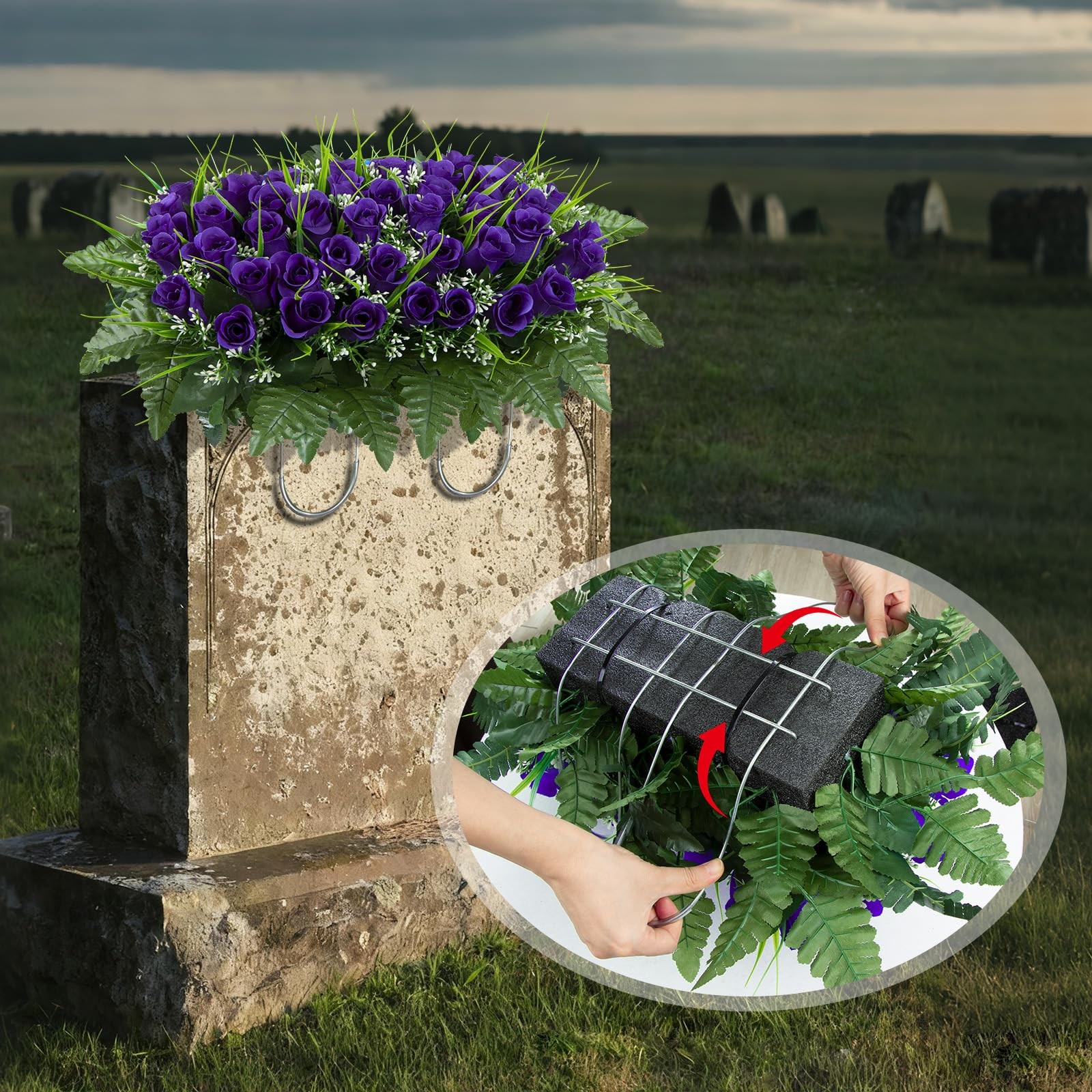 Artificial Headstone Flower Saddle, Silk Cemetery Flowers Saddles, Artificial…