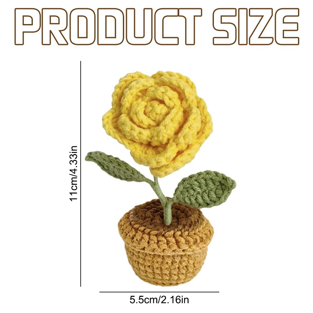 4 PCS Crochet Flowers Potted Plants Hand Knitted Artificial Yarn Color#C