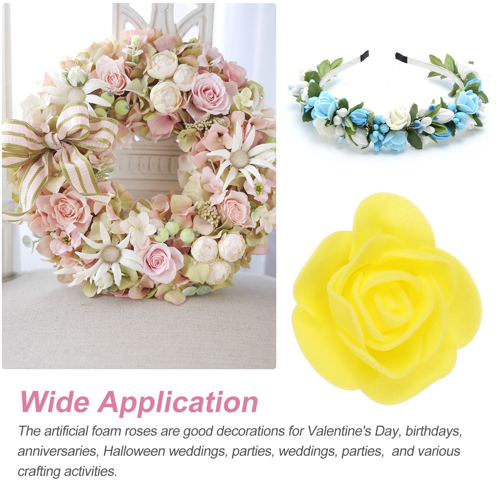 500pcs Foam Rose Heads 3.5 cm for DIY Crafts Accessories, Yellow