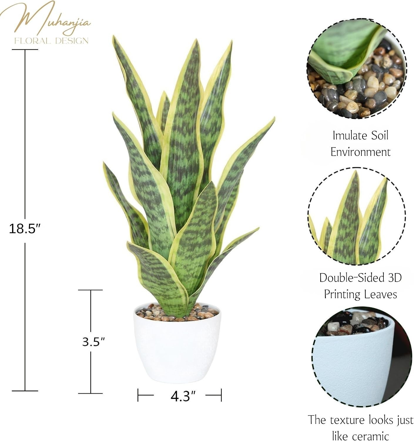 18.5″ Artificial Snake Plant Potted,Fake Sansevieria Floor Plant Real Looking…