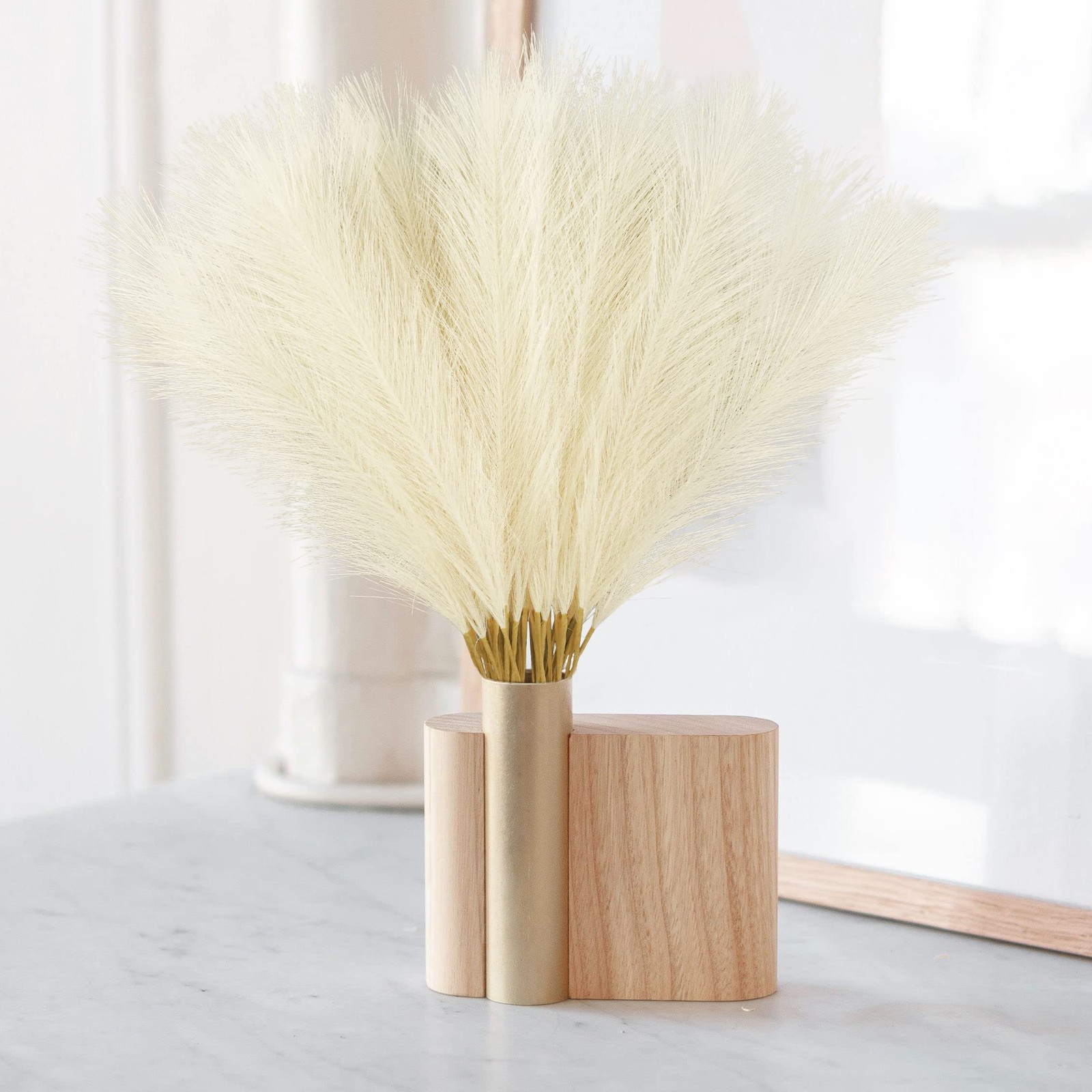 50PCS Faux Pampas Grass, 21.6″ Short Artificial Pompous Grass Floral Fake Pom…