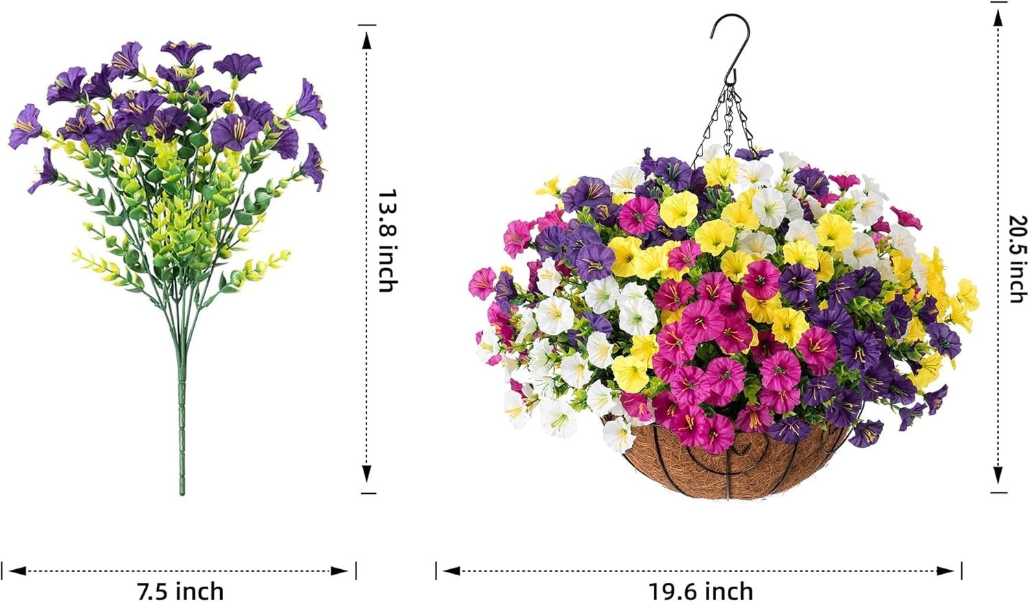 2 Set Artificial Fake Hanging Flowers Plants Baskets for Outdoors Spring outside
