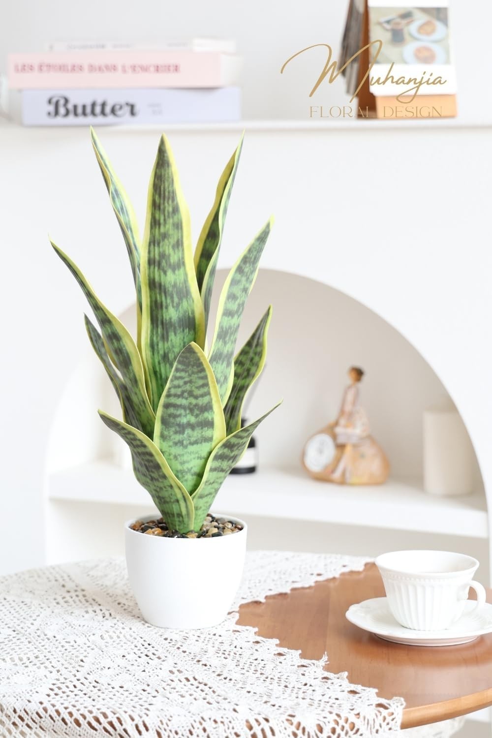 18.5″ Artificial Snake Plant Potted,Fake Sansevieria Floor Plant Real Looking…