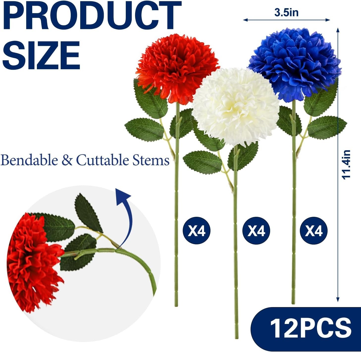 4th of July Decorations Patriotic Decor 12Pcs Artificial Flowers Red White an…