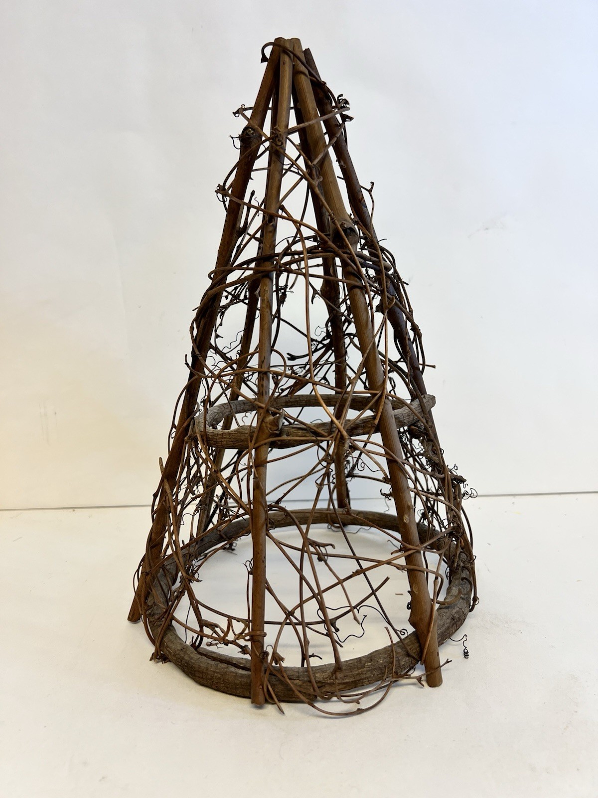 Handmade Grapevine Cone Tree Form Rustic Twig Topiary Holiday Decor 11”