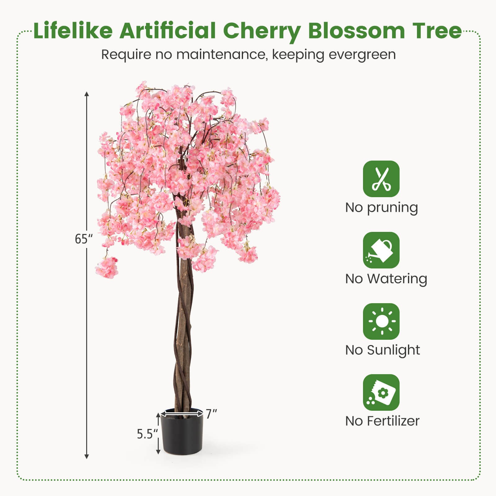2 Pack 5.5 FT Tall Artificial Cherry Blossom Tree w/Pink Flowers Decoration