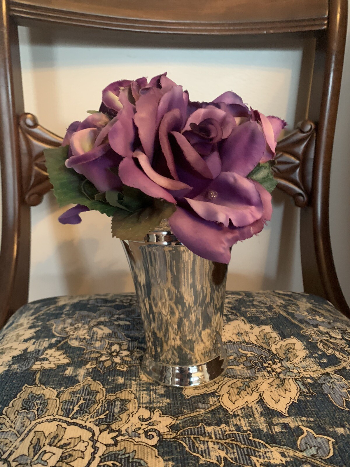 Gorgeous Roses in Mint Julep Cup 8” X 6” Shades Of Lilac, Violet, & Purple
