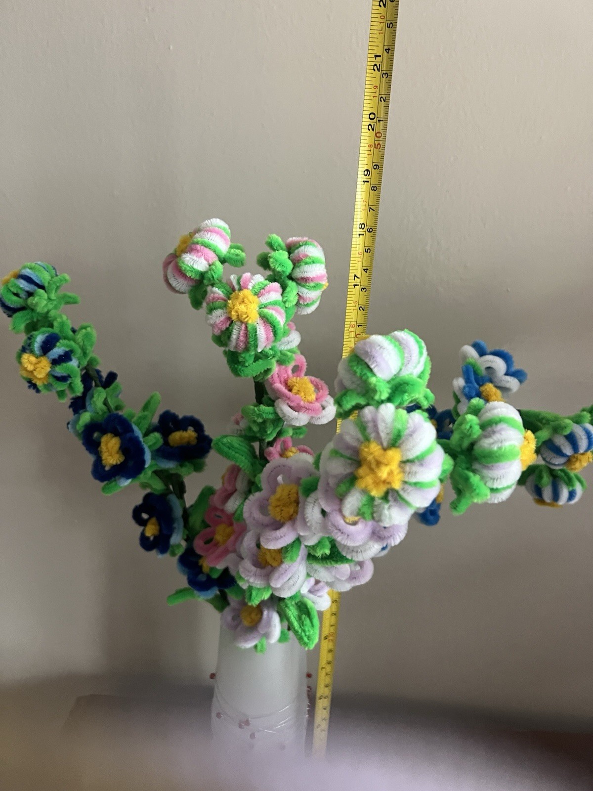 Original Handmade Pipe Cleaners Flowers 4 Branches In The Vase .