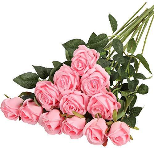 Hawesome 12PCS Artificial Silk Flowers Realistic Roses Bouquet Long Stem for