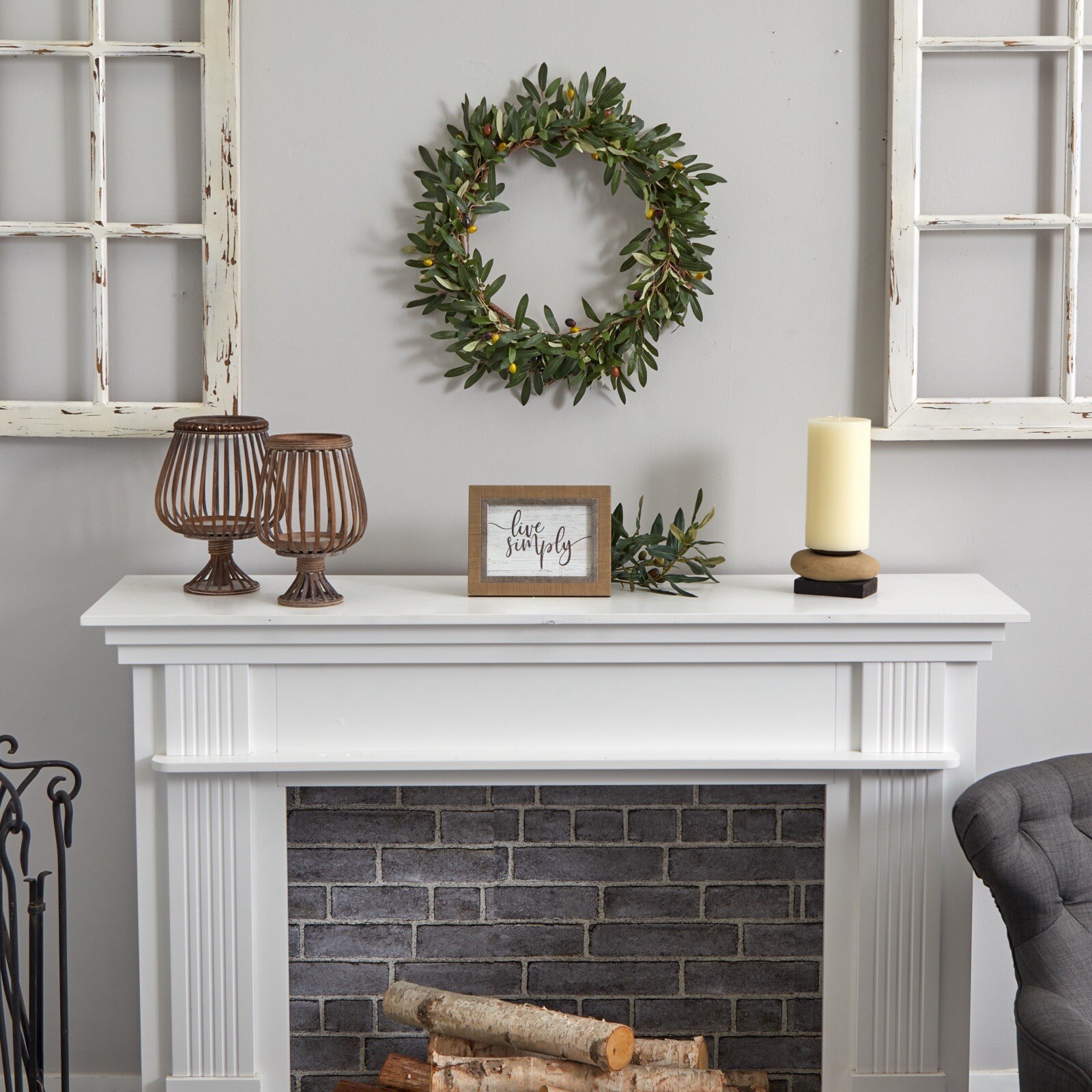 20” Artificial Olive Berry Twig Wreath Home Office Door Decor. Retail $77