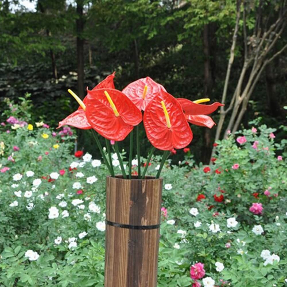 Faux Anthurium Lilies Home Decor Bouquet With Green Leaves Red Fits 27 Inch