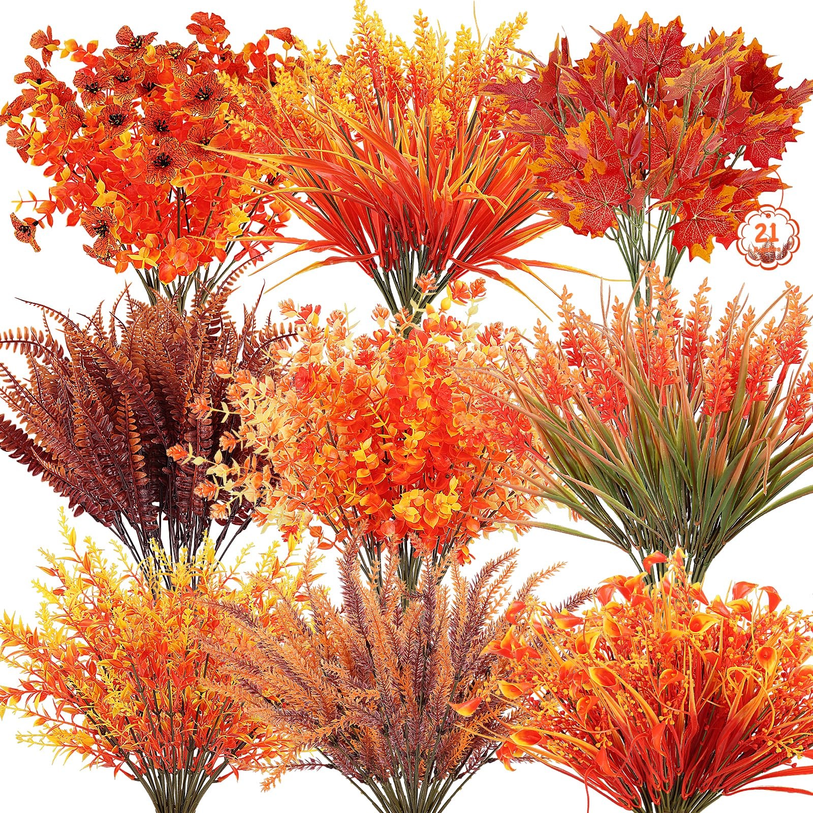 21 Bundles 9 Styles Artificial Fall Flowers for Outdoors Fall Decorations – U…
