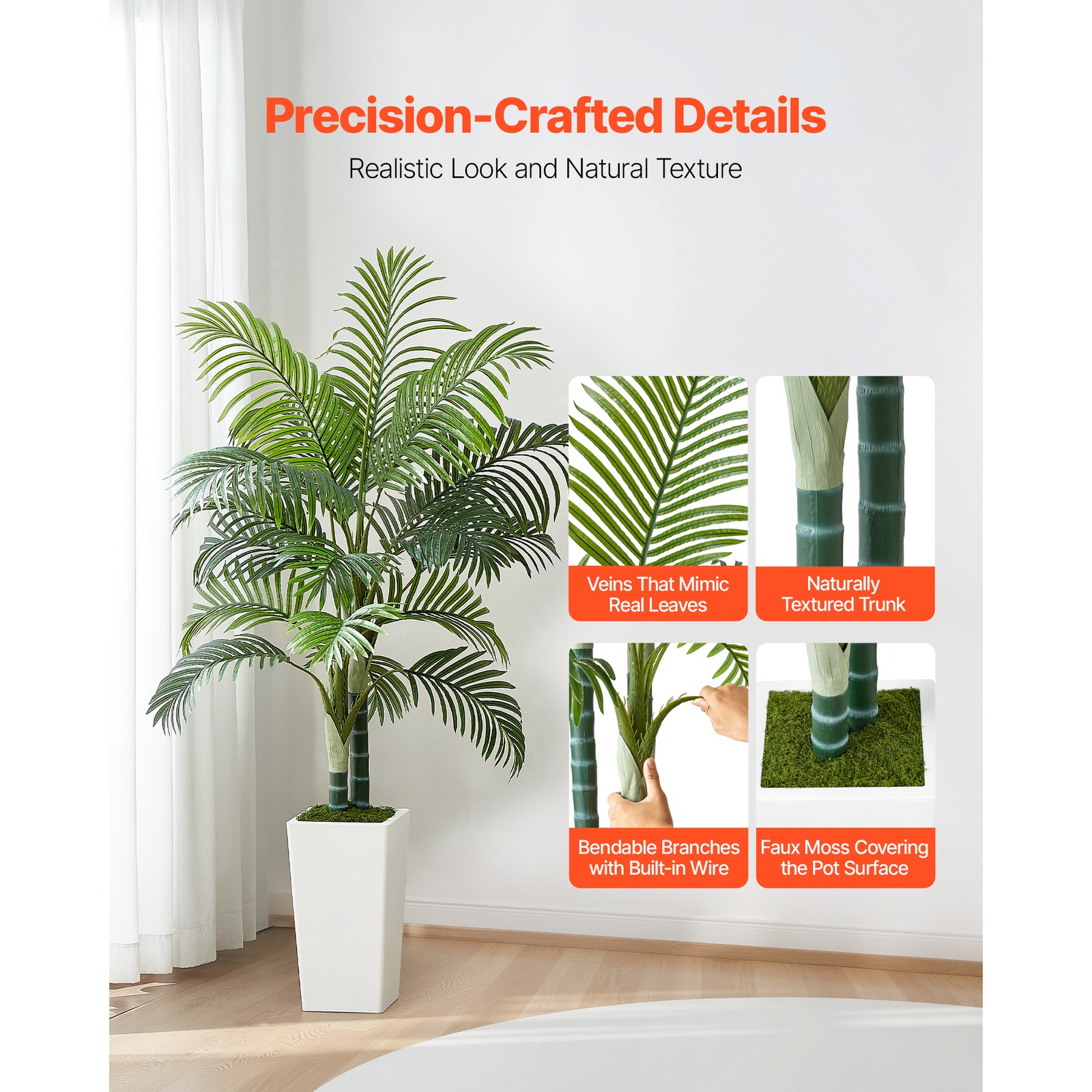 Uimoso 5ft Faux Areca Palm Tree with White Pot for Indoor Decor