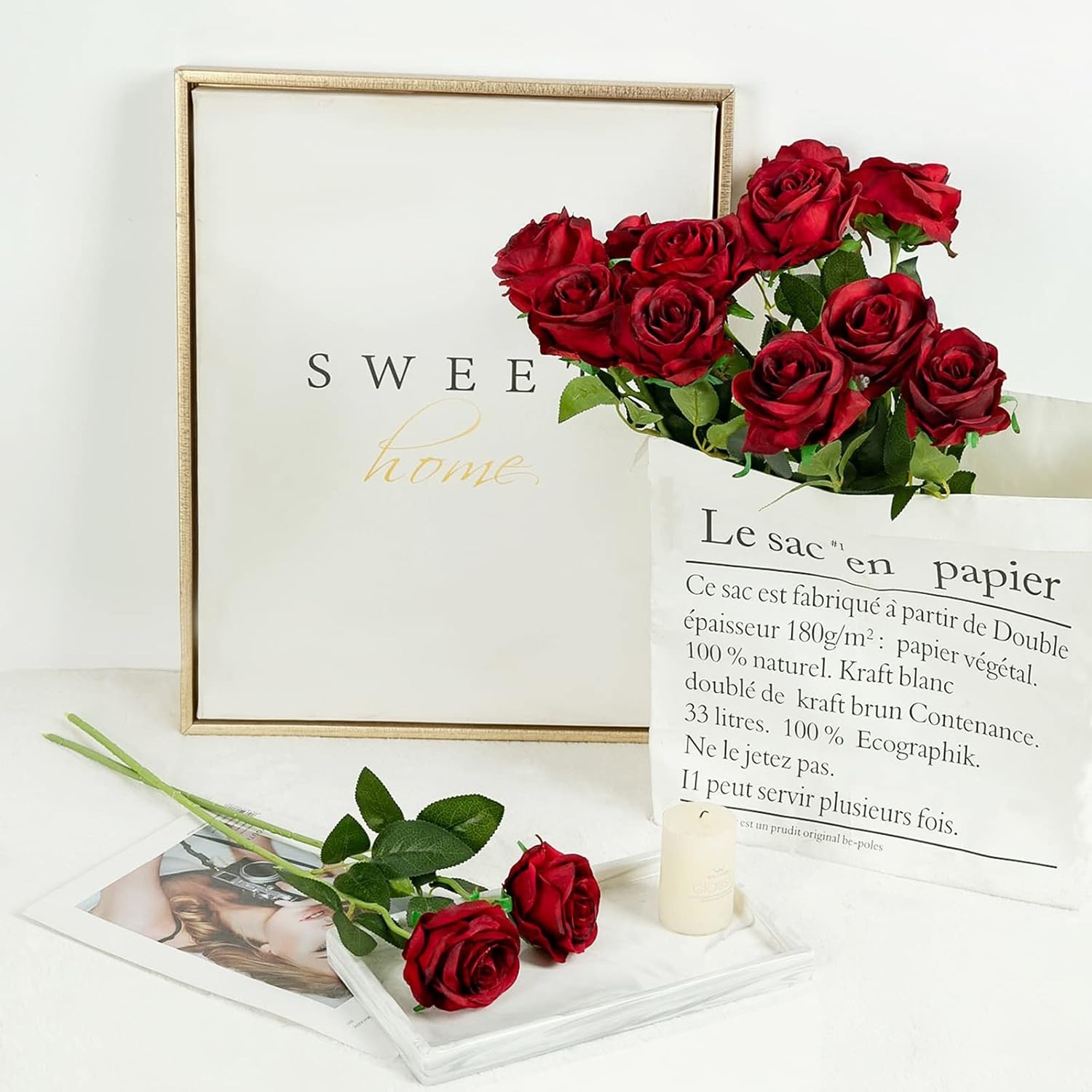 12PCS Maintenance-Free Burgundy Roses – Realistic Silk Flowers for Centerpieces