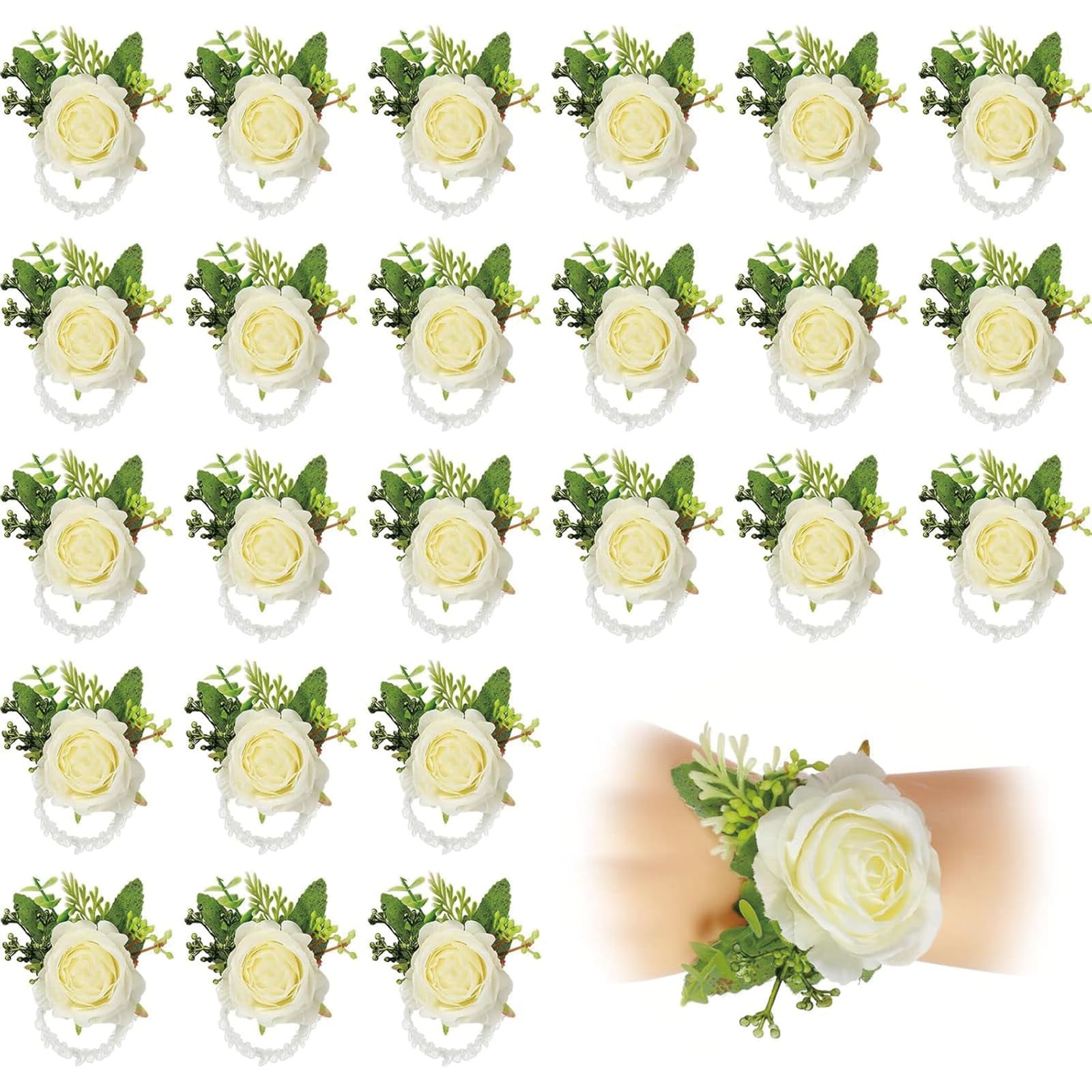 80 Pcs Wedding Rose Wrist Corsage Wristlet Band for Bridal Bridesmaid Flowers…