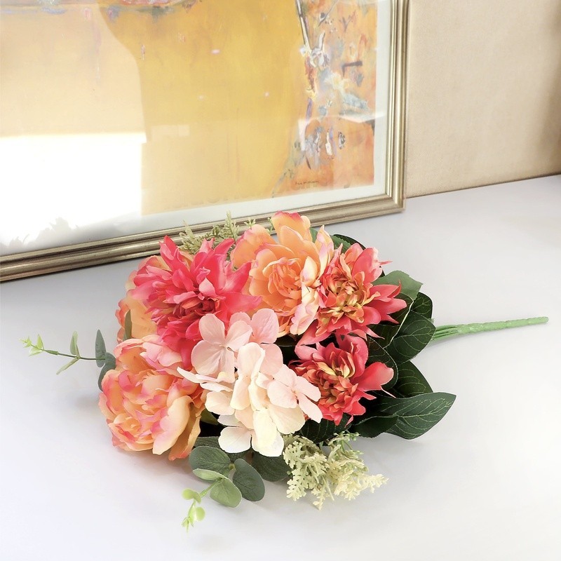 23 Artificial Flower Bouquet Peony Dahlia Eucalyptus Home Decor Centerpieces DIY