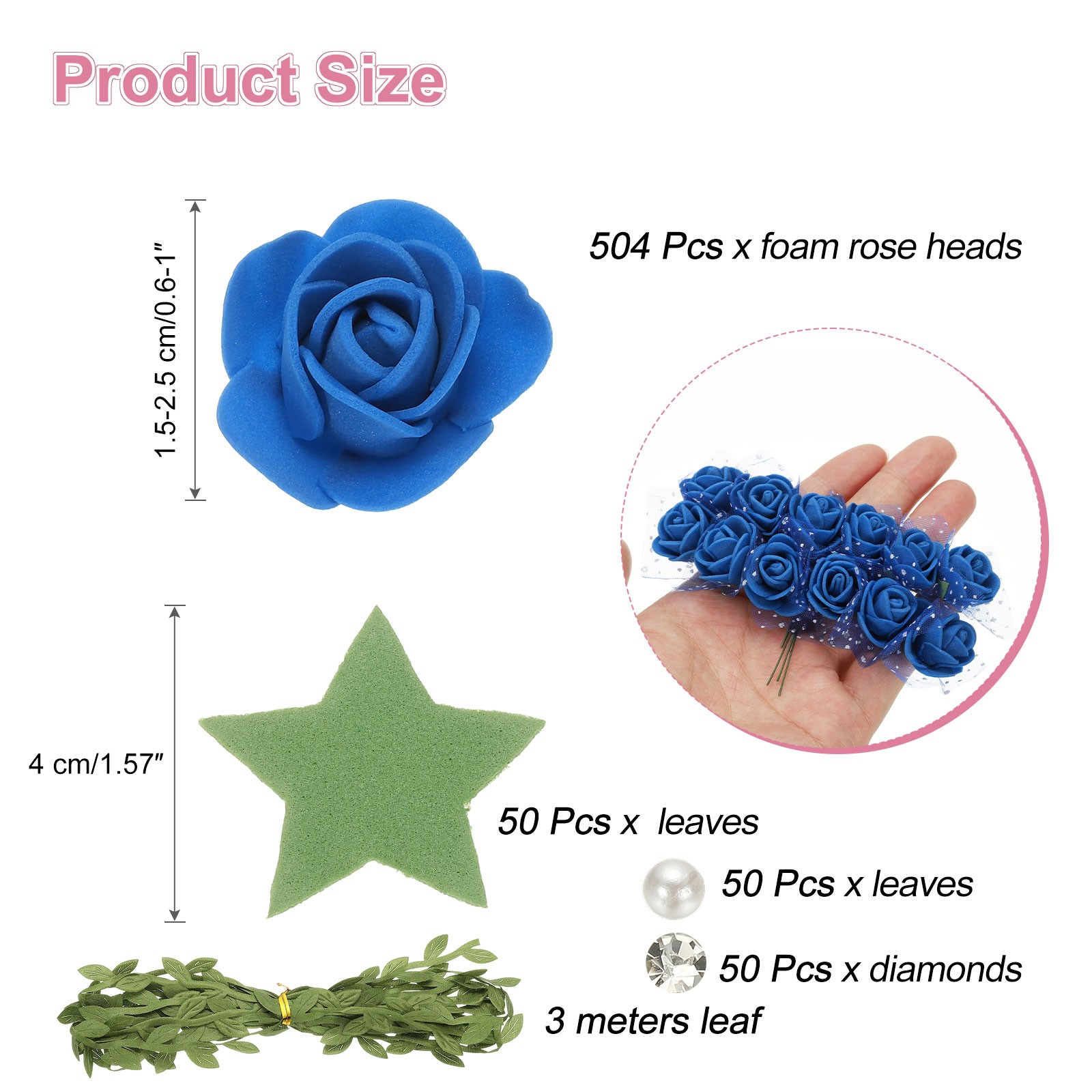 504pcs Foam Rose Heads 1.5-2.5 cm for DIY Crafts Accessories, Dark Blue