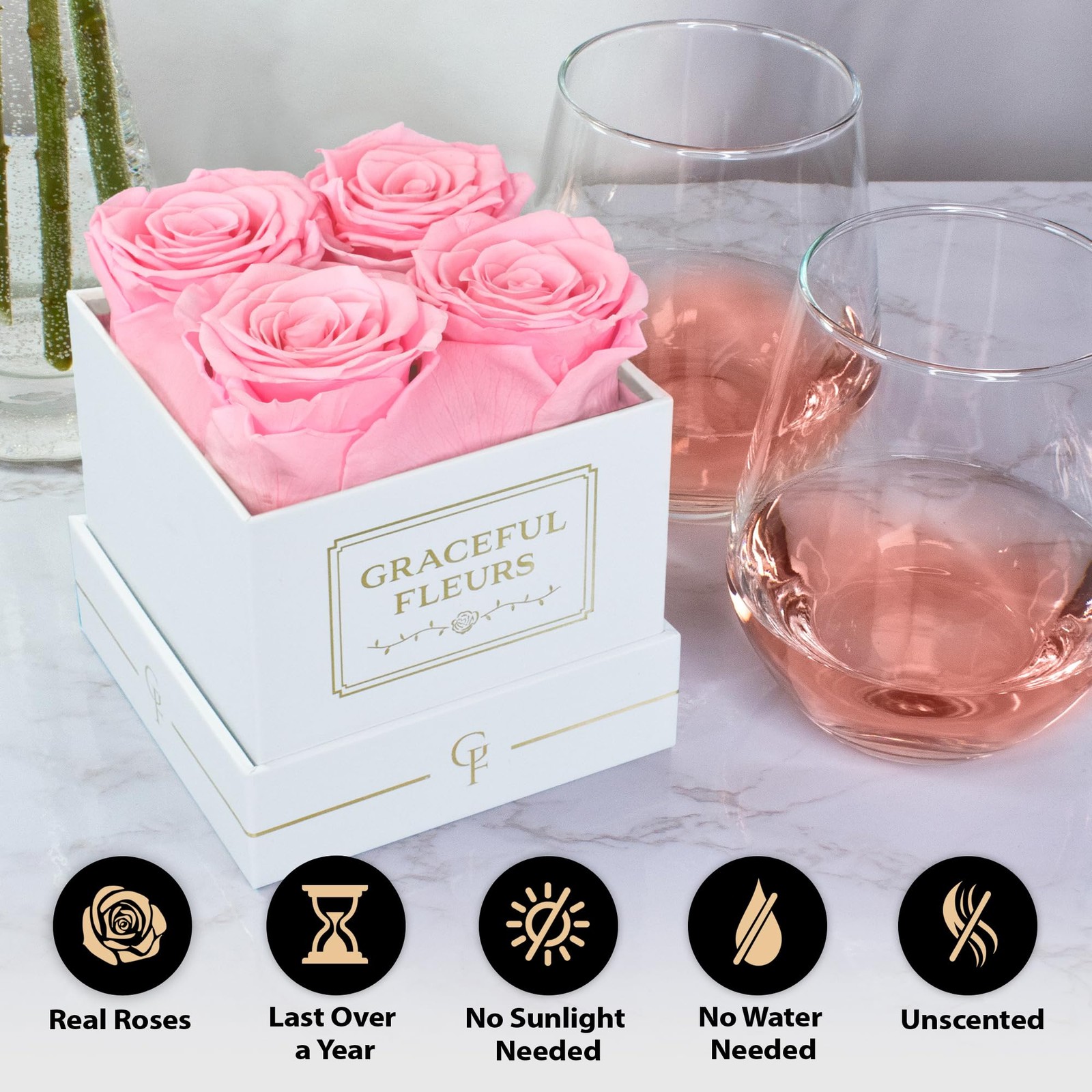 Graceful Fleurs Real Long Lasting Roses in a Box for Years, Preserved Fresh