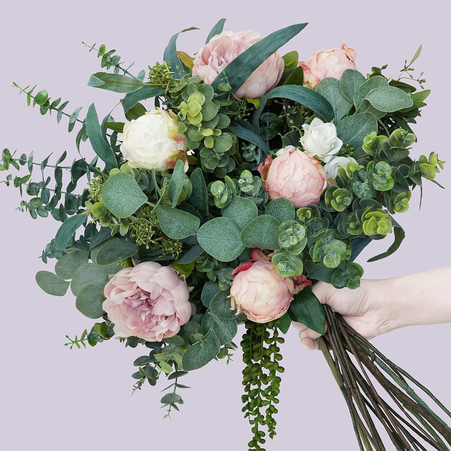 Mixed Eucalyptus Leaves Stems Bulk Artificial Eucalyptus Leaves Sprays Faux Oval
