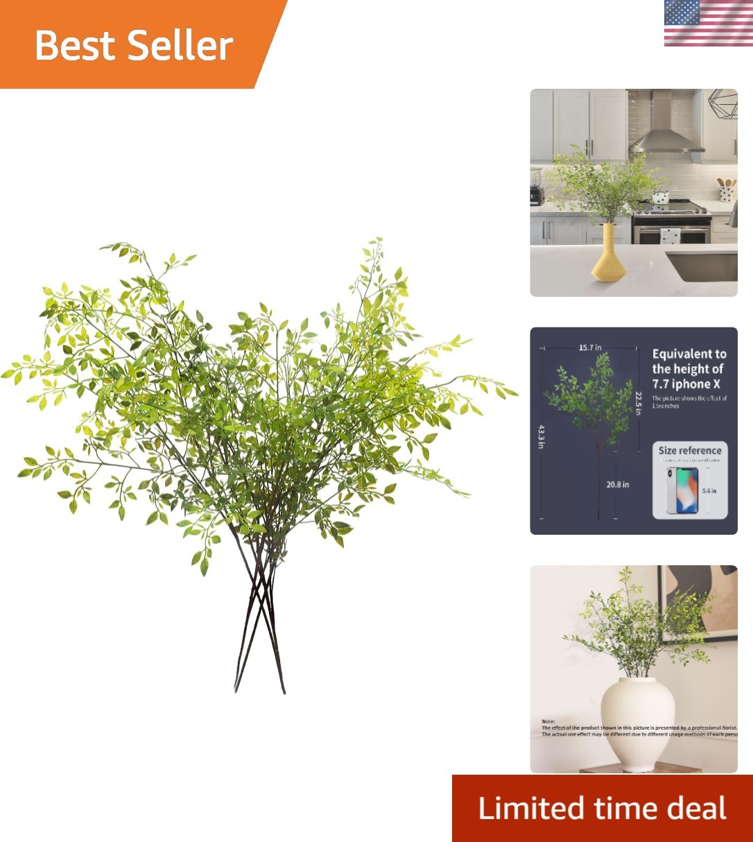 Elegant 4PCS 43.3″ Faux Nandina Branches – Ideal for Home and Office Décor
