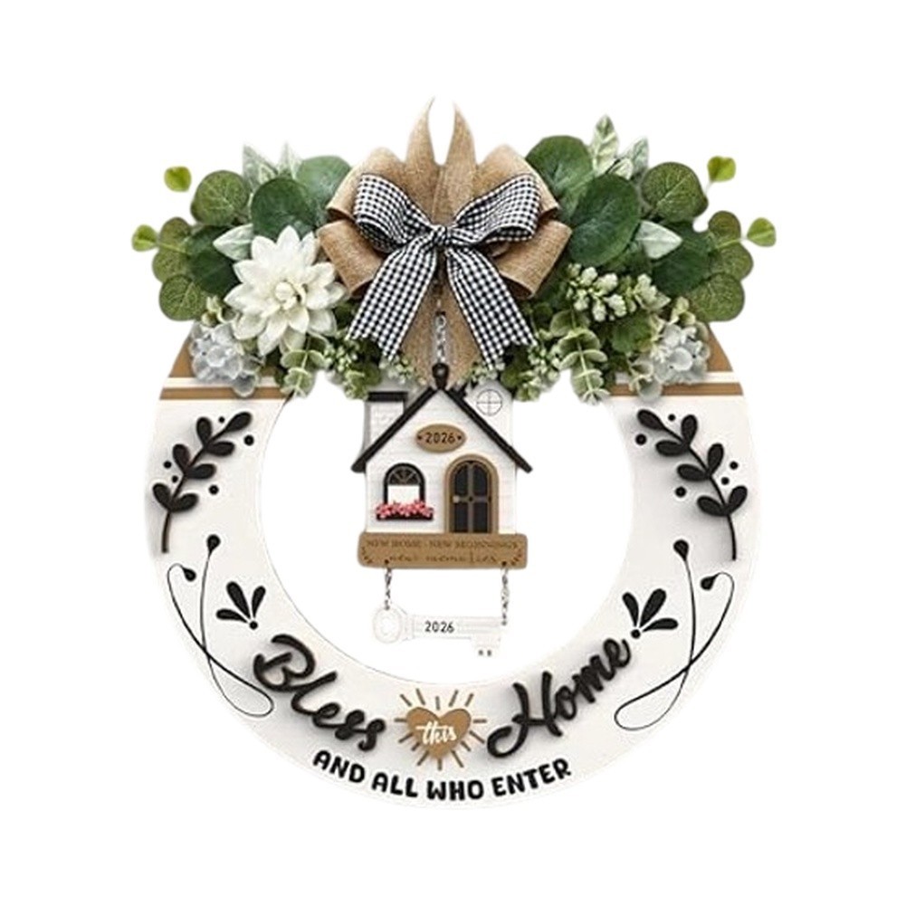 Farmhouse Wooden Welcome Wreath for Front Door Porch Decor 15 Inch Rustic