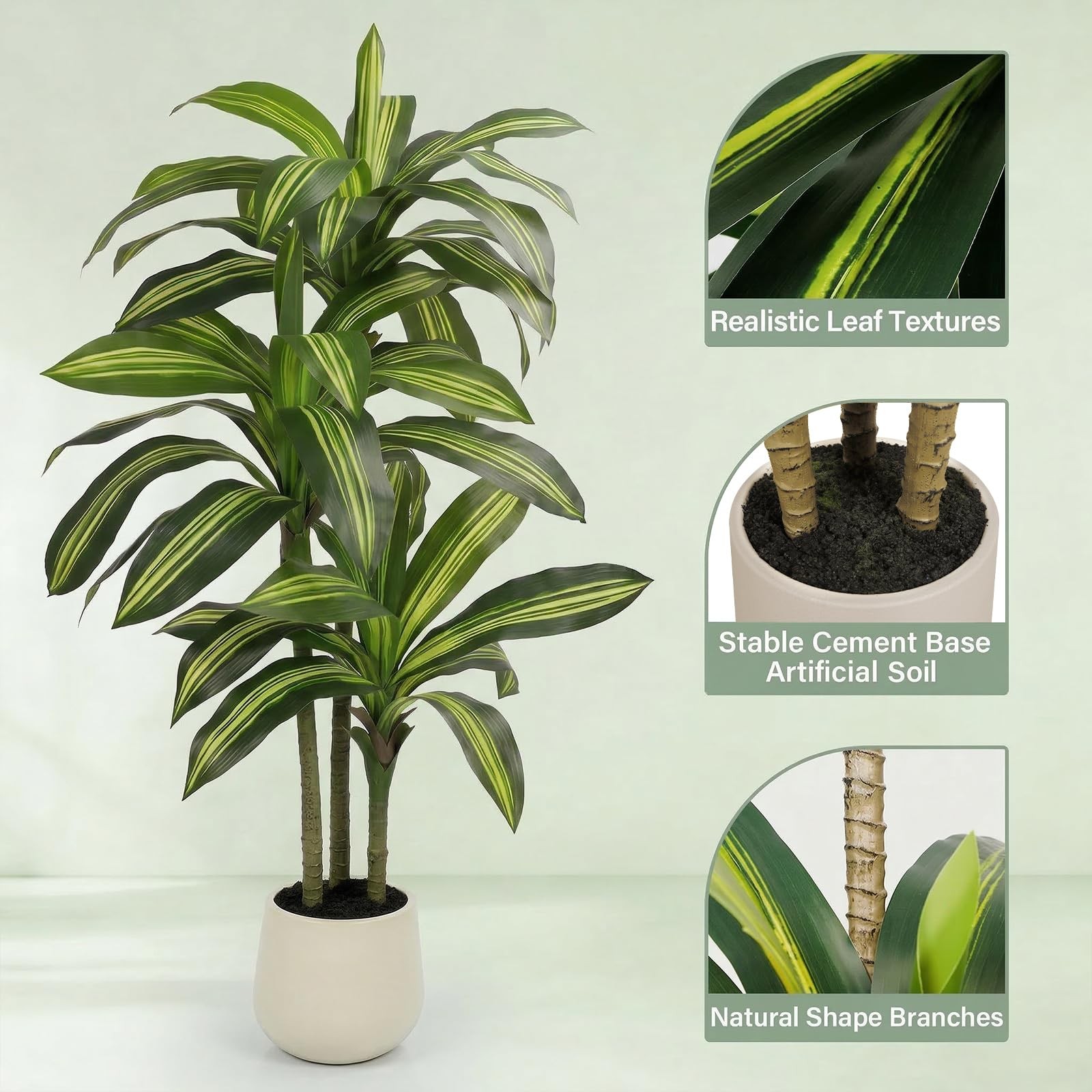 5FT Artificial Tree Dracaena Plant in Decorative Pot-Realistic Fake Plant for…