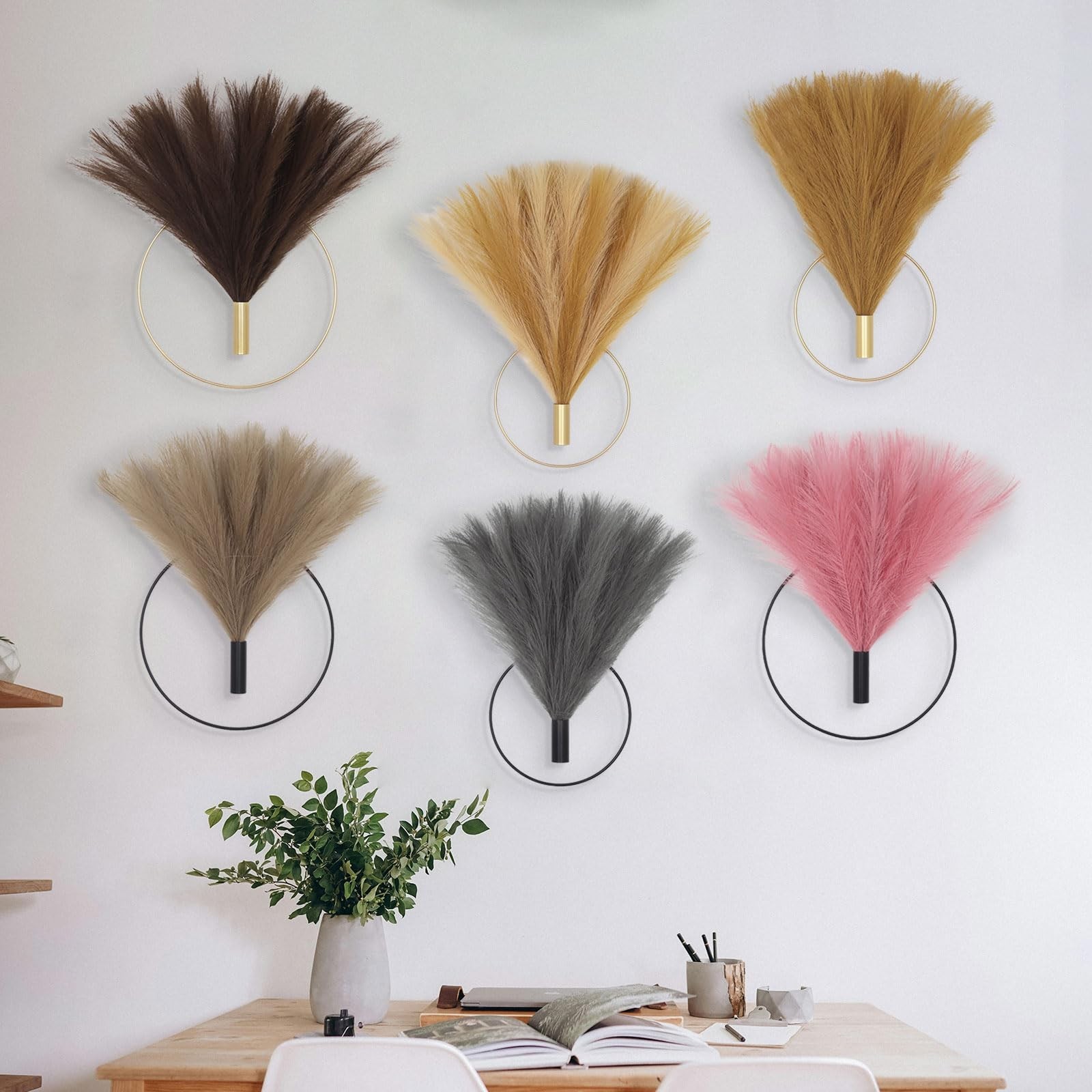Boho Wall Decor – Metal Hanging Art, Pampas Grass Display for Living Room, Bedro