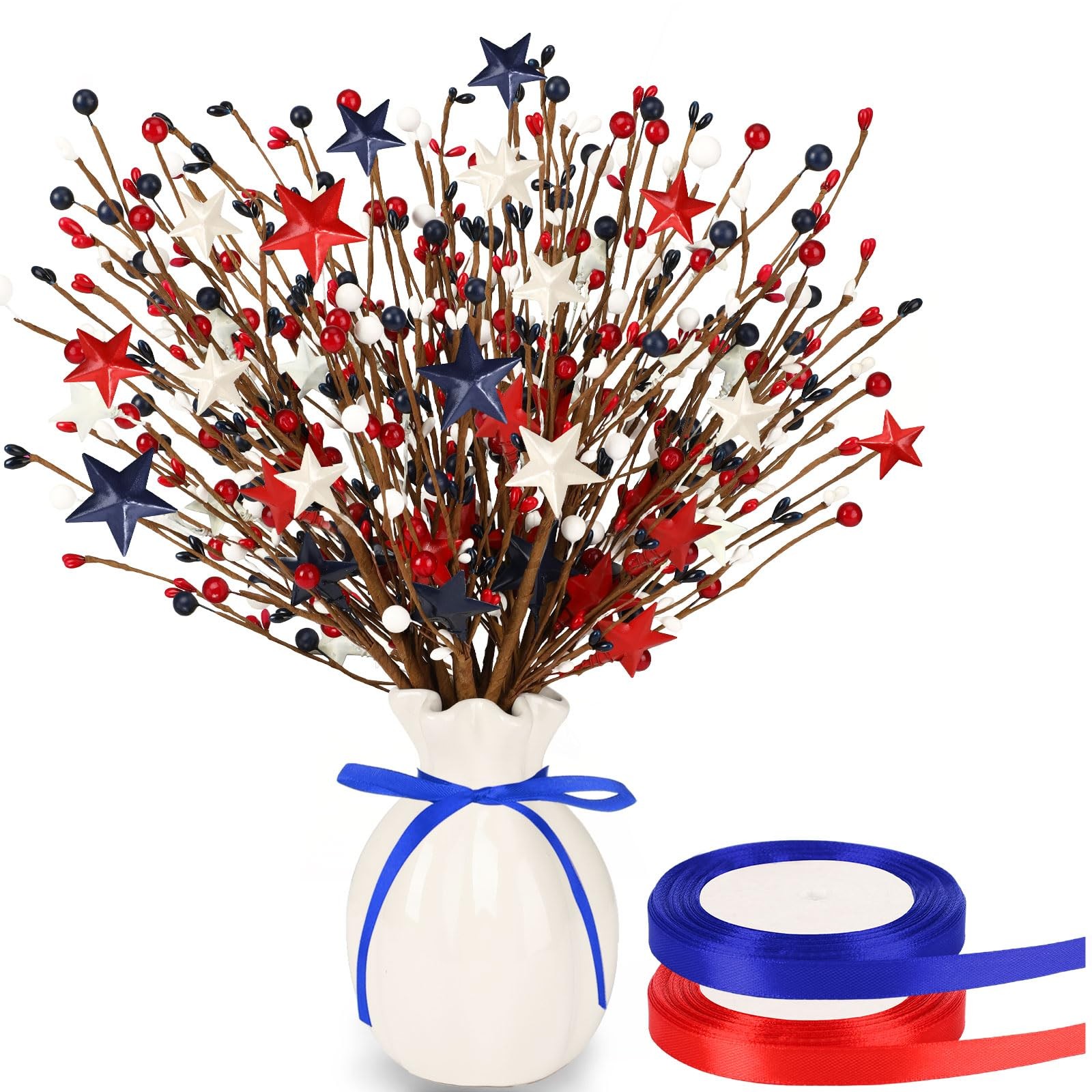 6 Pack Patriotic Artificial Berry Stem Picks Red White and Blue Artificial Ar…