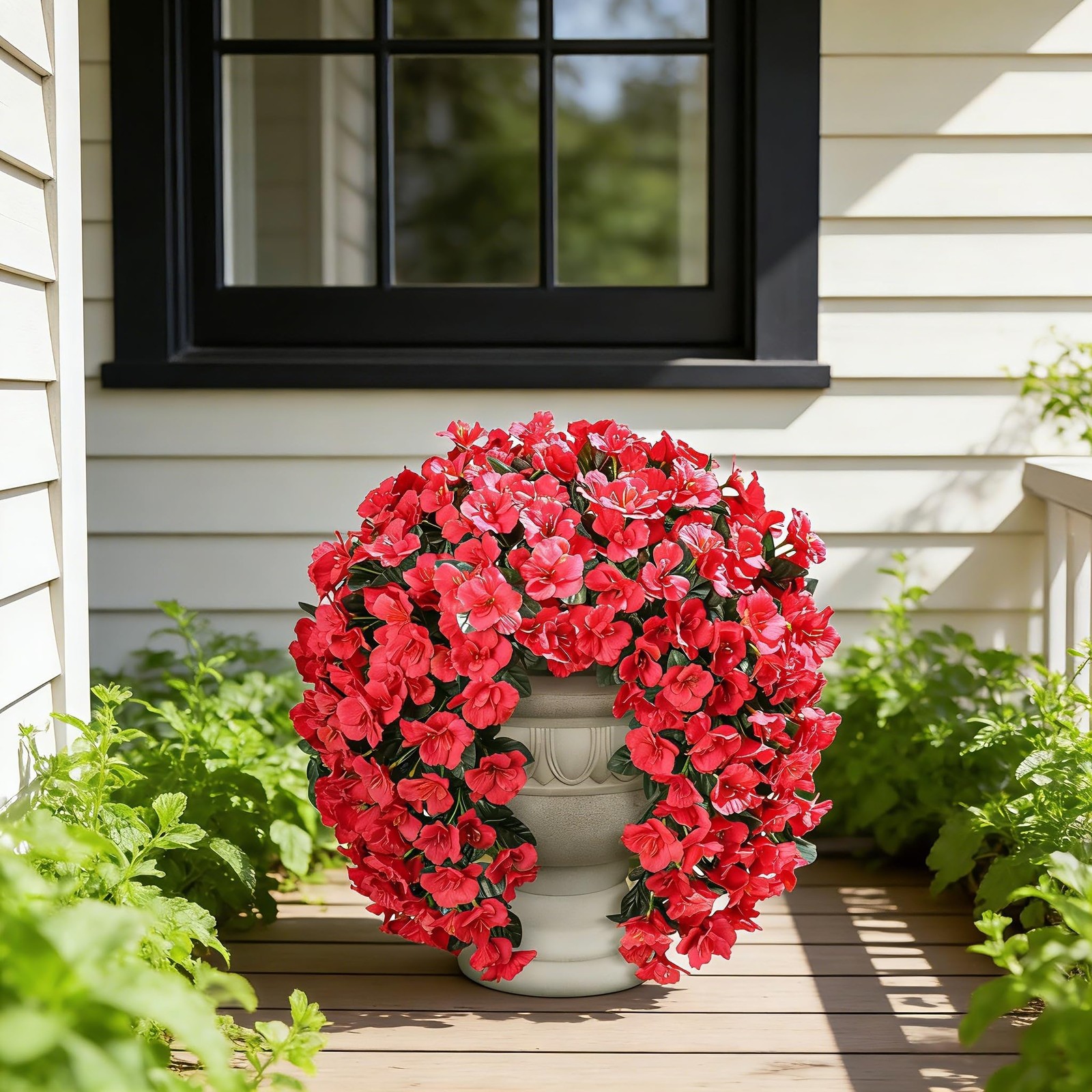 2pcs Fake Hibiscus Artificial Hanging Flowers Silk Vines UV Resistant Red Faux