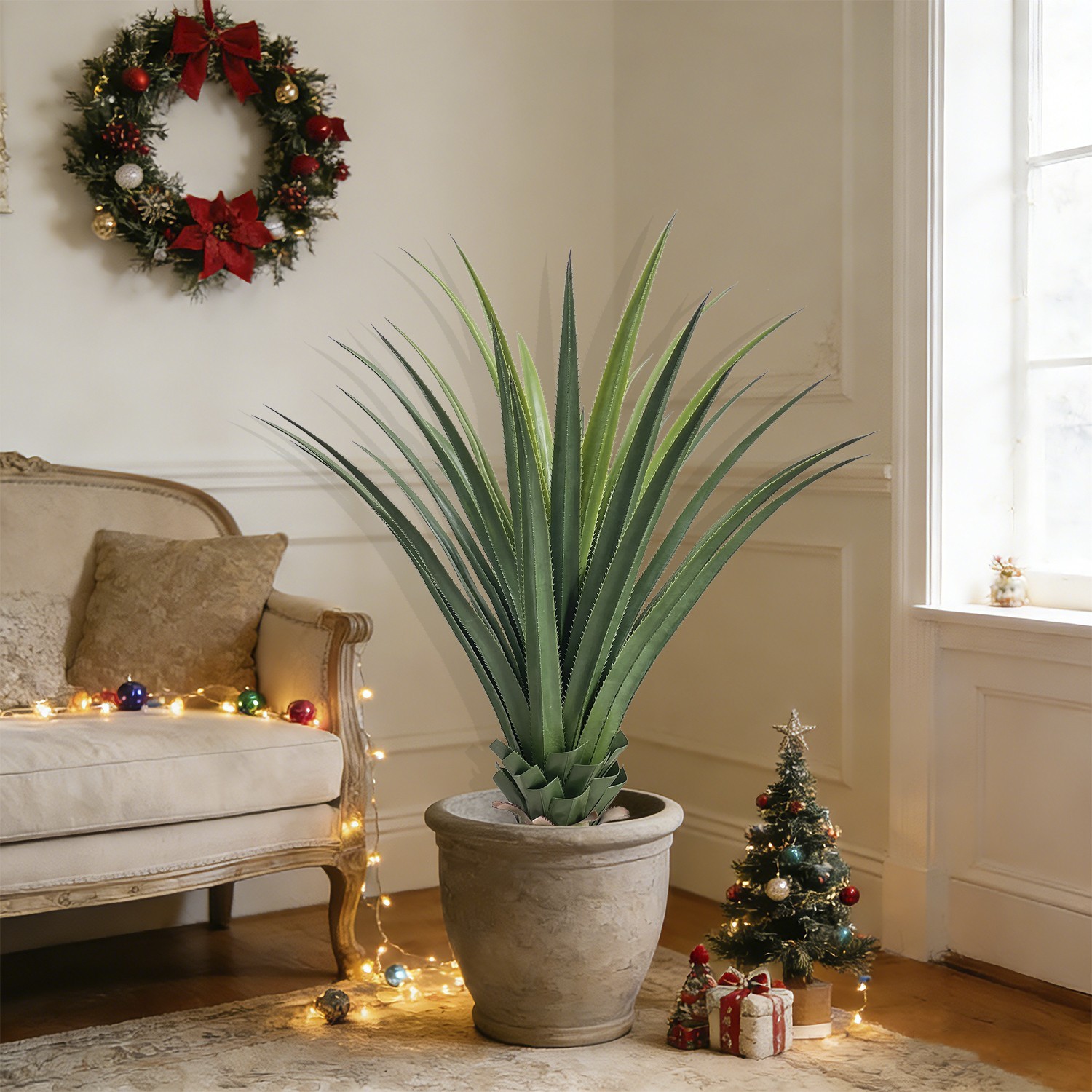 2 Pcs 120 cm Artificial Agave Plant Lifelike Potted Evergreen Greenery for house
