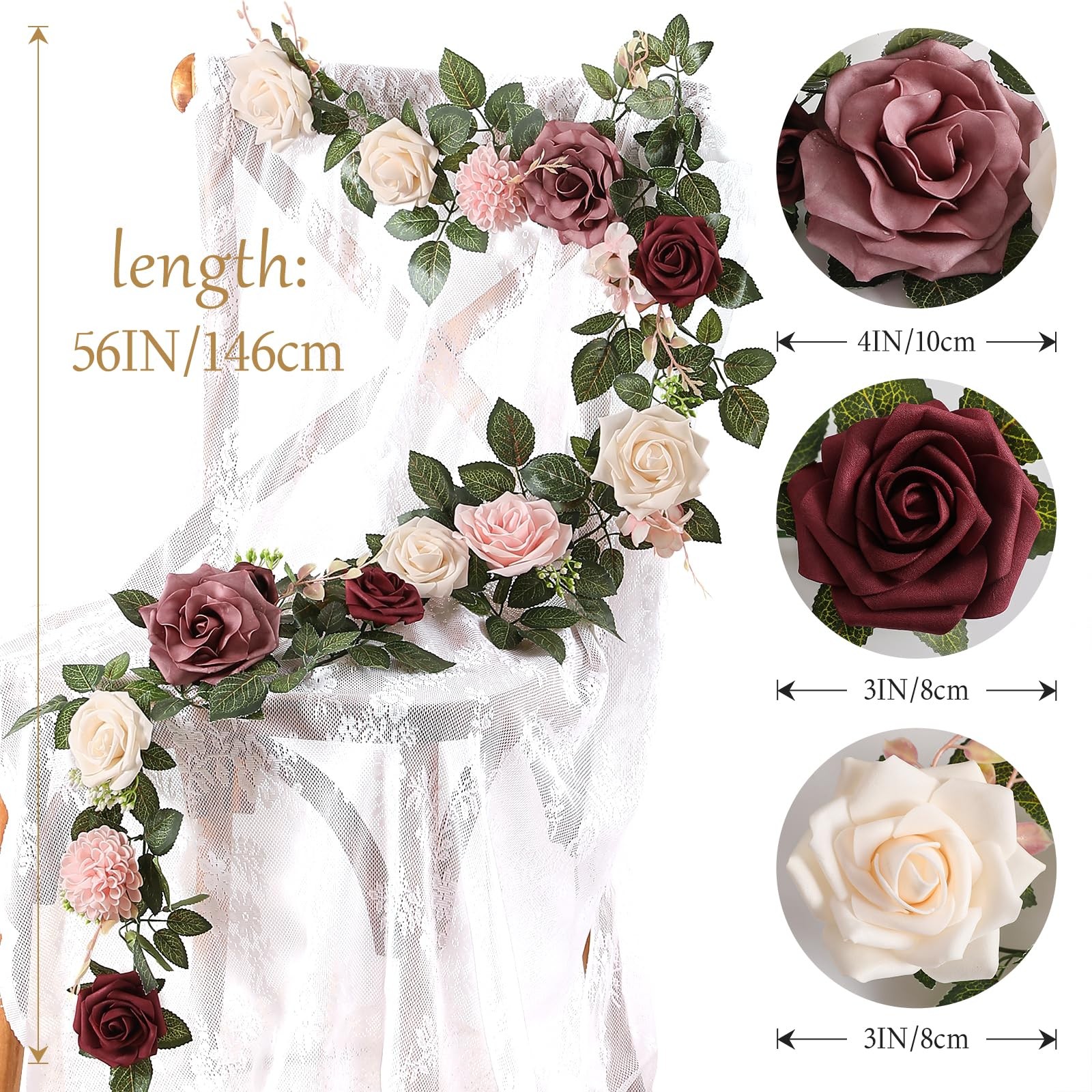 5FT Artificial Rose Flower Burgundy Fake Floral Garland for Wedding Ceremony …