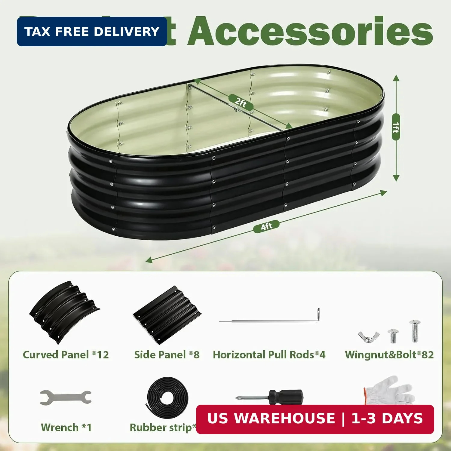 2 PCS Galvanized Raised Garden Bed 4x2x1 Ft, Oval Metal Outdoor Planter Box Kit