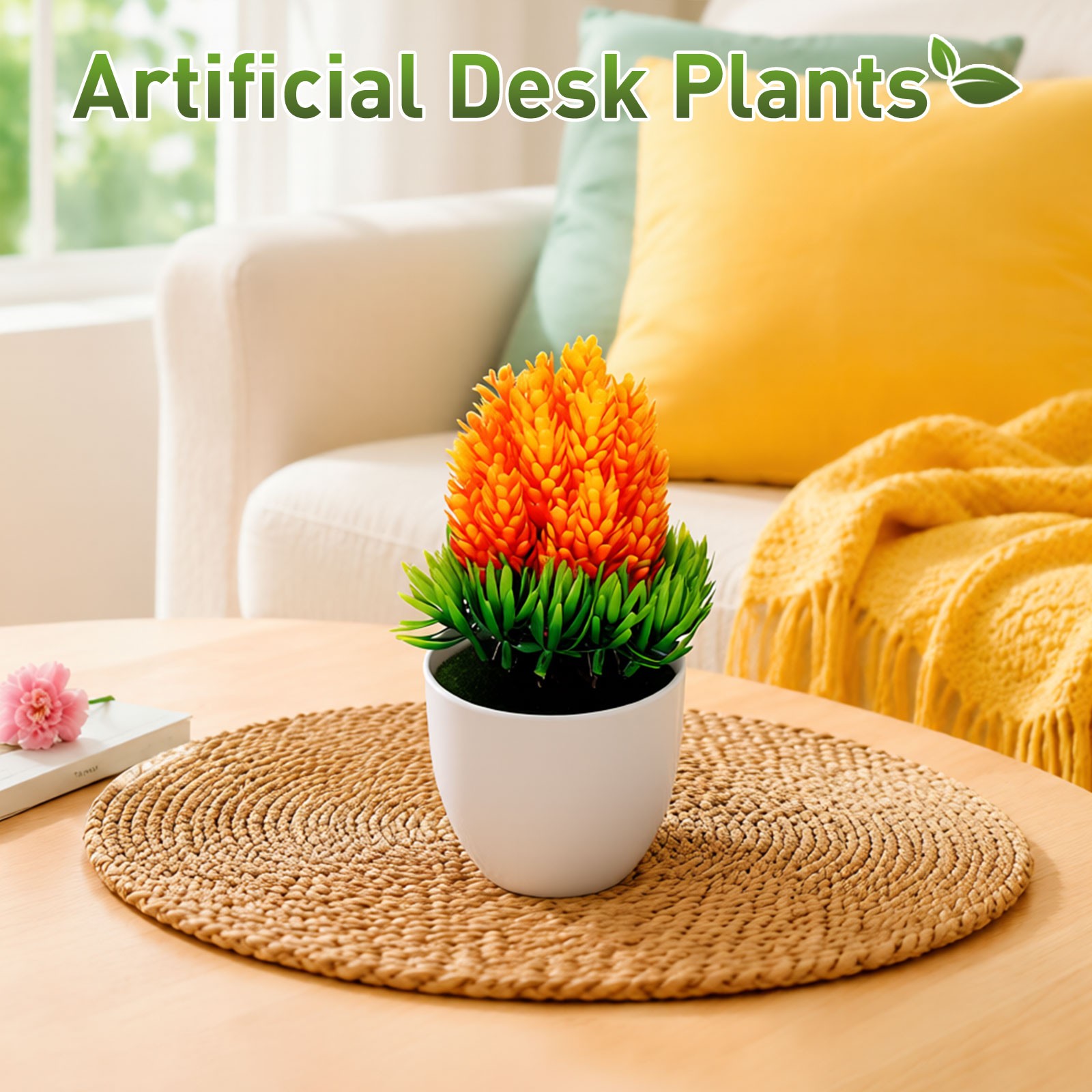 Mini Potted Decorative Fake Plants 2Pcs – for Home Bedroom, Magenta