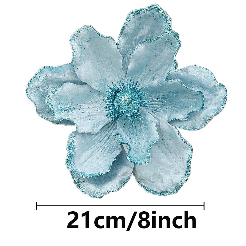 6PCS Christmas Flower Tree Ornament Glitter Artificial Magnolia Flowers Velve…