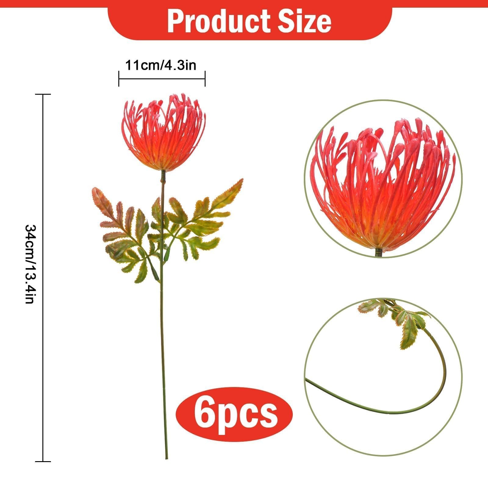 6 PCS Orange Tropical Flowers Artificial UV Resistant Fake Spider Mum Artific…