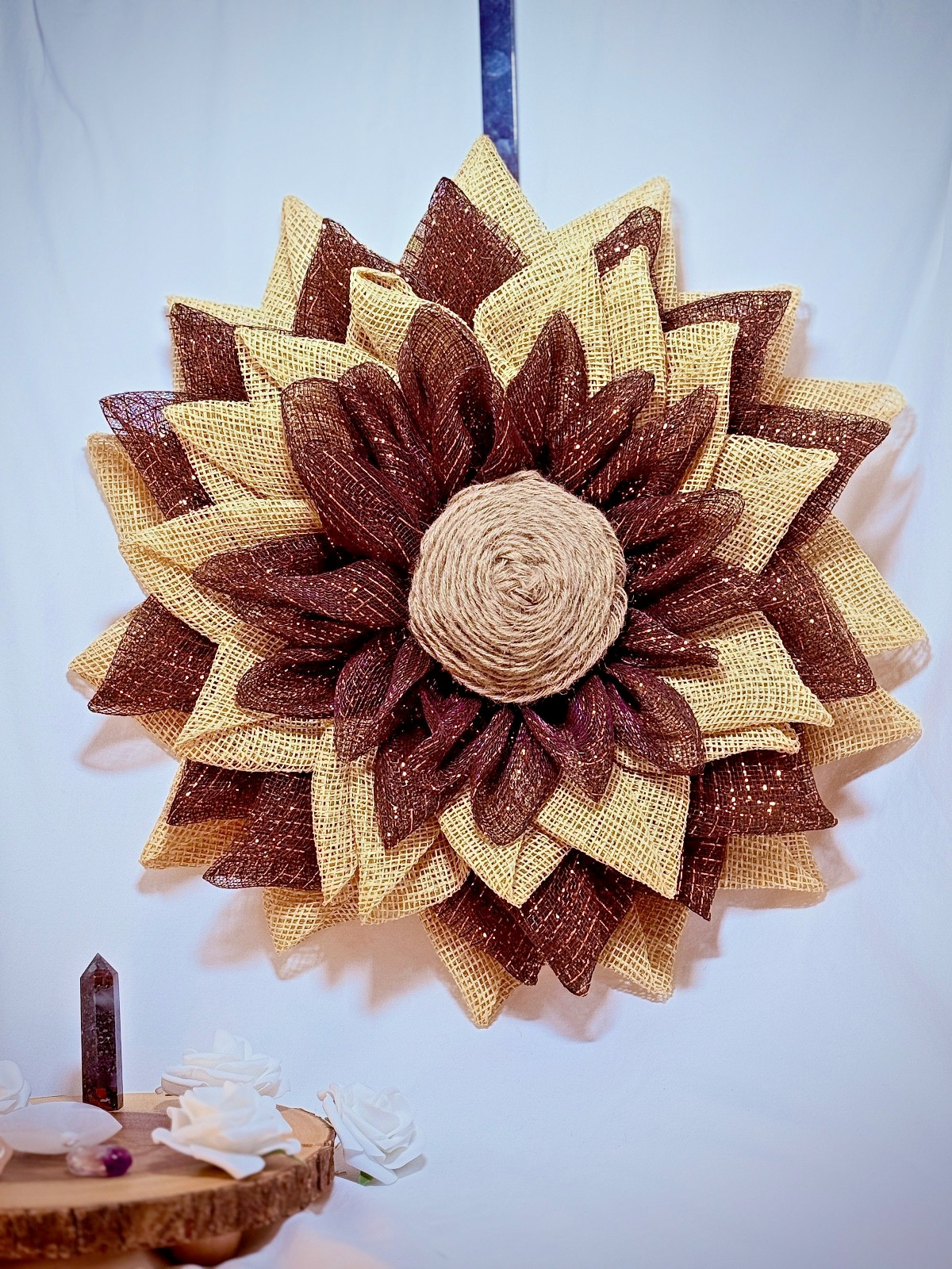 Farmhouse Burlap Sunflower Wreath – Handmade Rustic Sunflower – Fall Wreath