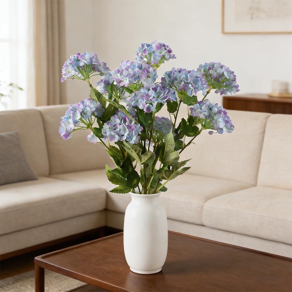 Hydrangea Artificial Flowers, Faux Hydrangea Flowers Bouquet Silk Flowers wit…