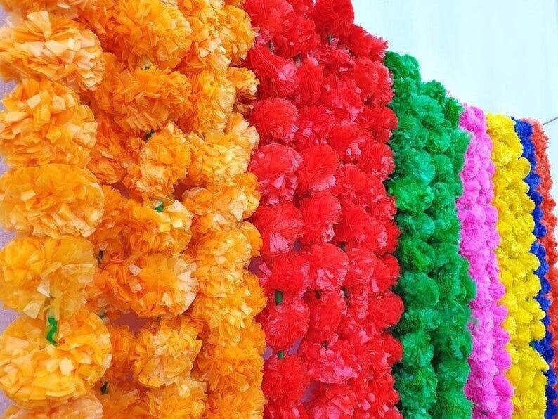 10 PCS Mixed Color Artificial Marigold Flower Garland Indian Wedding Diwali Deco