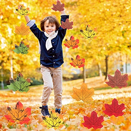 500Pcs Artificial Maple Leaves Autumn Fall Leaves Bulk Faux Dark Green Red