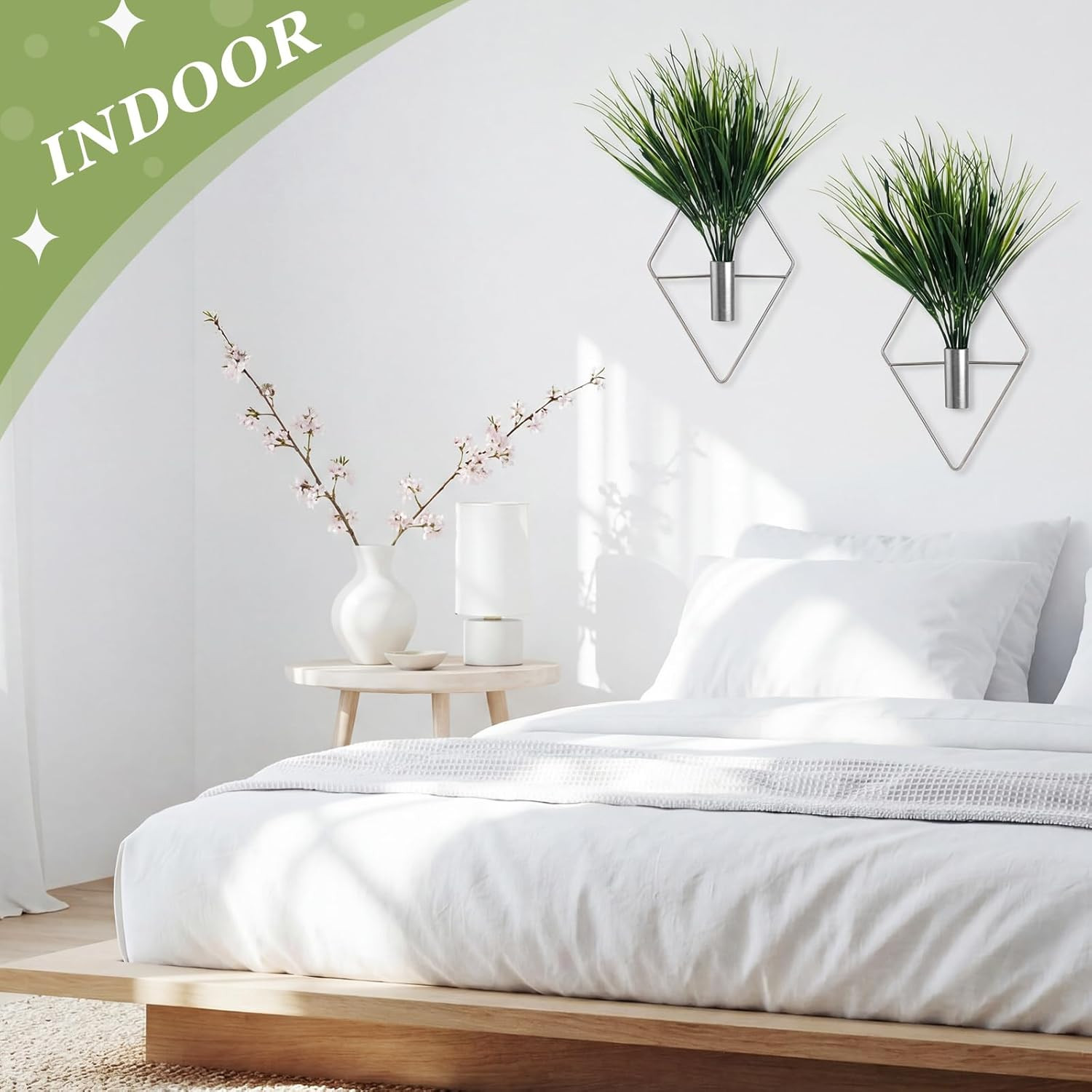 4 Pieces Silver Wall Decor Hanging Planters with Artificial Plants Metal Vase In