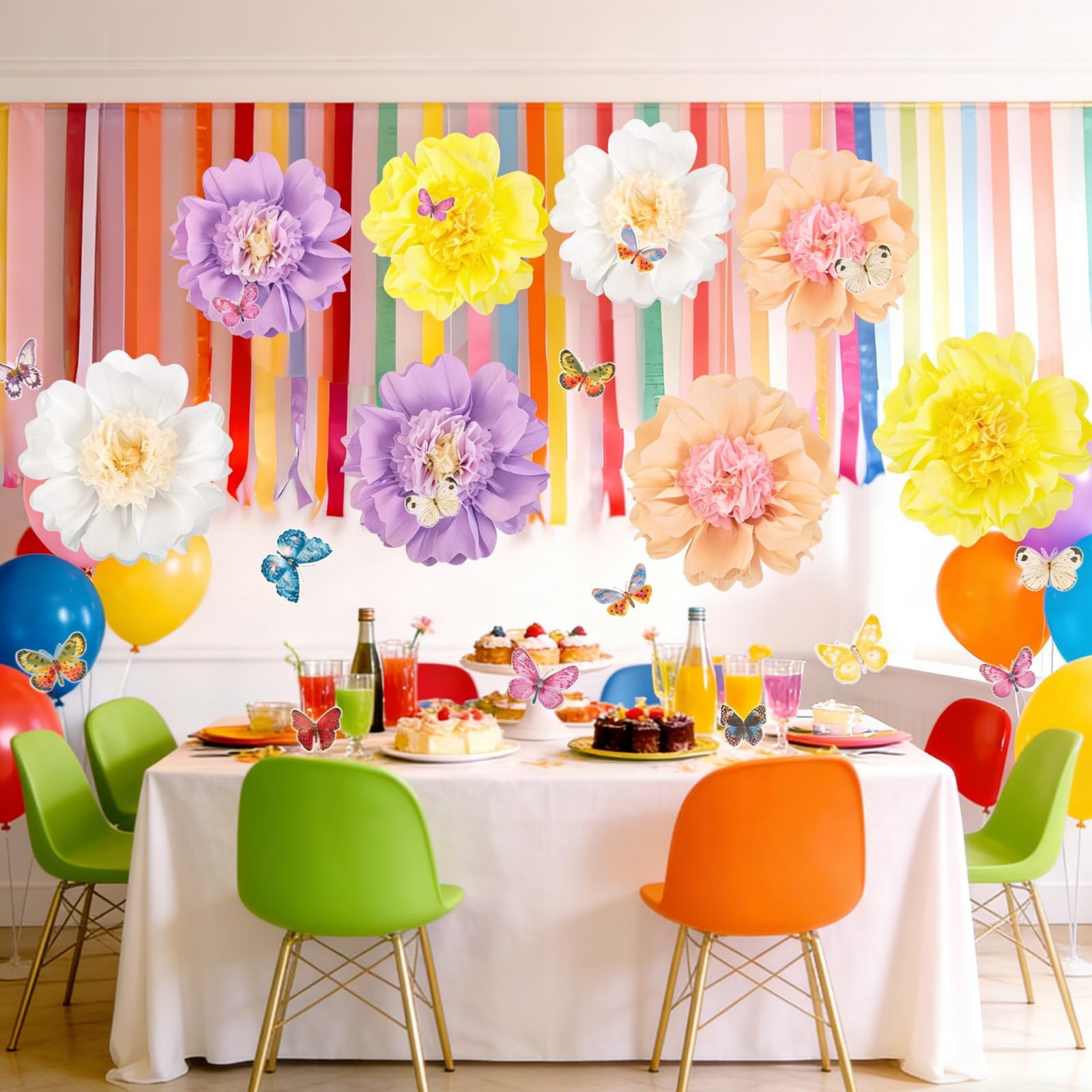Pastel Paper Flower Butterfly Decorations 20” Giant Crepe Flowers Large Tiss…