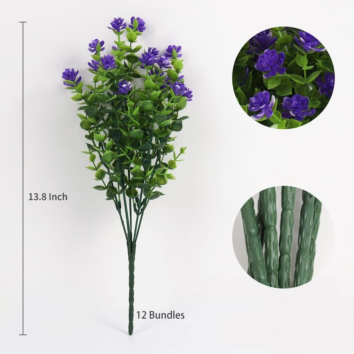 Lifelike 12 Bundle Plastic Flowers: Purple Lotus with Eucalyptus for Home Decor