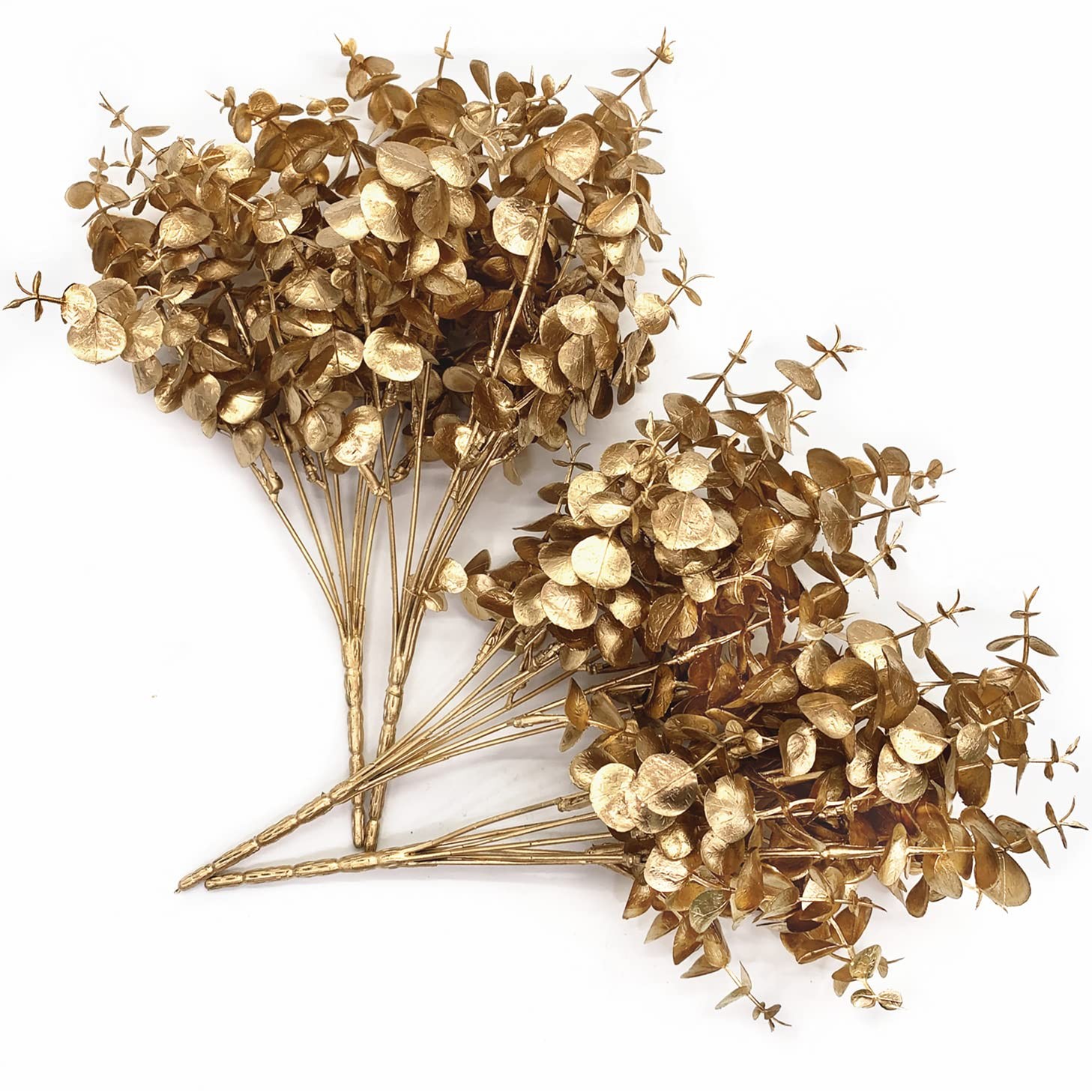 2 PCS Artificial Gold Plants Decorations Fake Golden Eucalyptus Shrubs Foliage